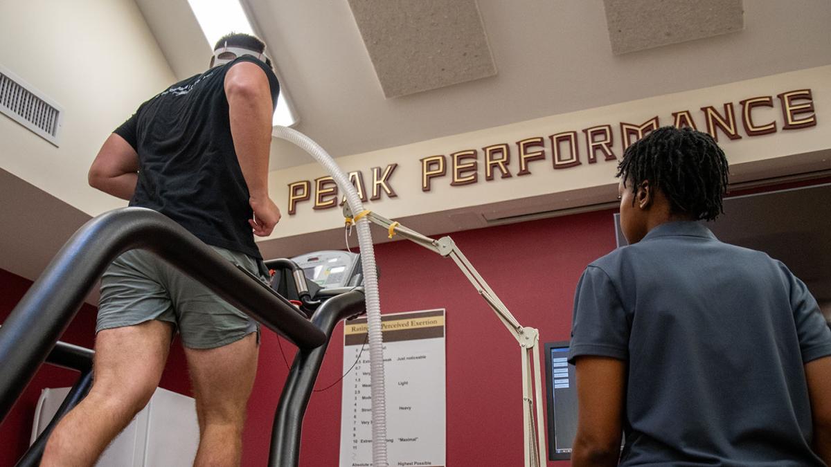 Athlete runs on a treadmill