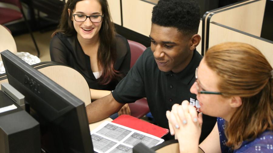 Students browsing computer
