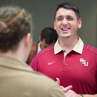 Man in a red shirt